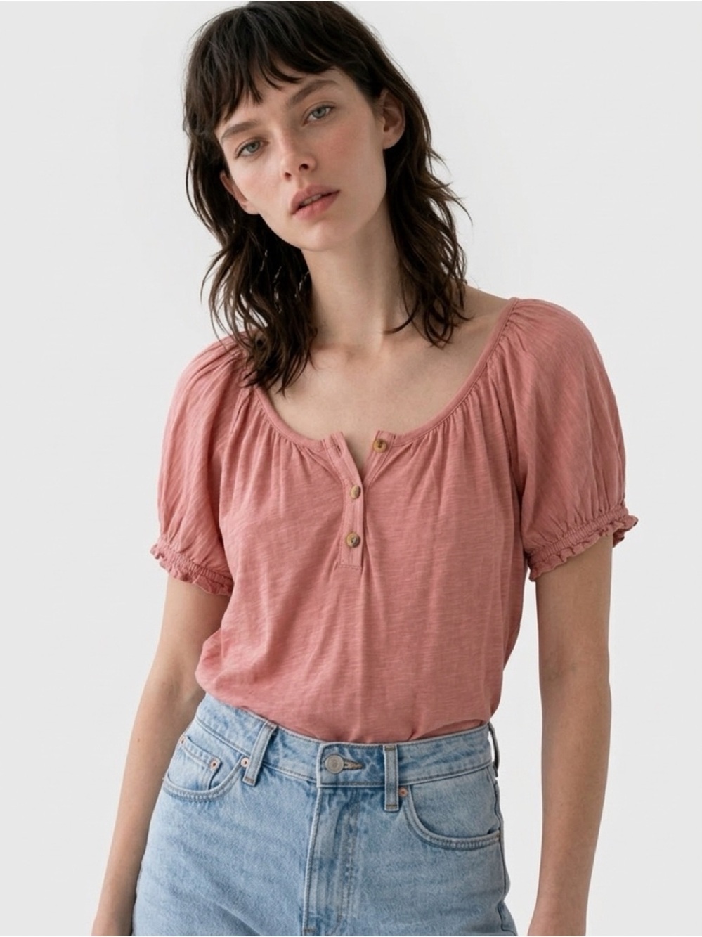 Pilcro Dusty Rose Puff Sleeve Blouse